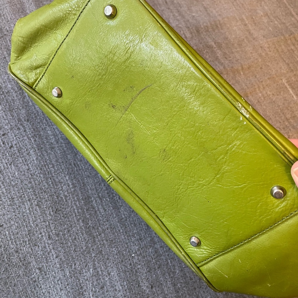 Nordstrom | Retro Vintage Leather Shoulder bag Magnetic Satchel | Lime Green - Picture 6 of 8